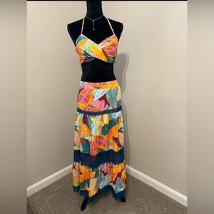 Time and Tru Women’s 2 Piece Bra and Tiered Maxi Skirt with Lace Trim